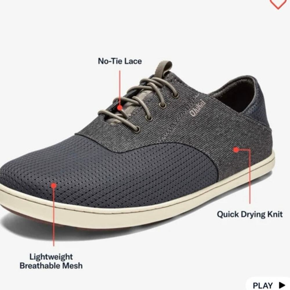 OluKai Nohea Moku Men's No Tie Boat Shoes gray size 12